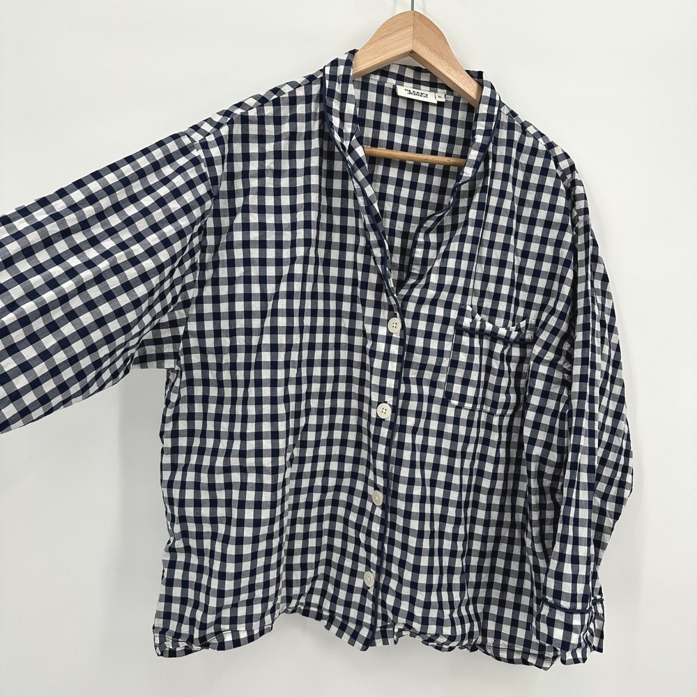 Sleepy Jones Marina Pajama‎ Shirt Navy White Gingham Cotton Button Up Womens XL - Picture 4 of 7